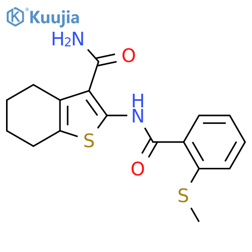 2-2-(methylsulfanyl)benzamido-4,5,6,7-tetrahydro-1-benzothiophene-3-carboxamide structure