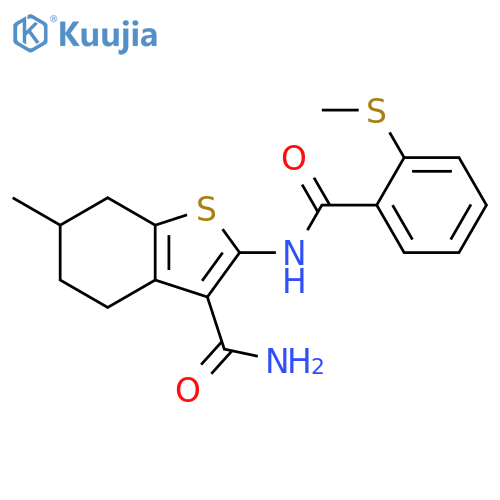 6-methyl-2-2-(methylsulfanyl)benzamido-4,5,6,7-tetrahydro-1-benzothiophene-3-carboxamide structure