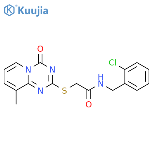N-(2-chlorophenyl)methyl-2-({9-methyl-4-oxo-4H-pyrido1,2-a1,3,5triazin-2-yl}sulfanyl)acetamide structure