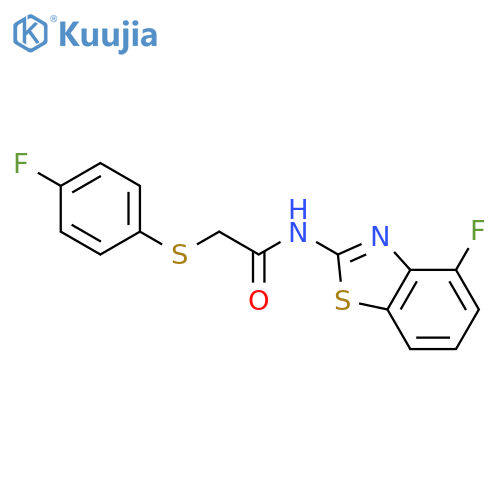 N-(4-fluoro-1,3-benzothiazol-2-yl)-2-(4-fluorophenyl)sulfanylacetamide structure