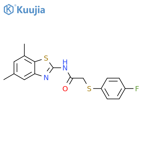 N-(5,7-dimethyl-1,3-benzothiazol-2-yl)-2-(4-fluorophenyl)sulfanylacetamide structure