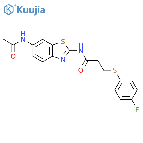 N-(6-acetamido-1,3-benzothiazol-2-yl)-3-(4-fluorophenyl)sulfanylpropanamide structure