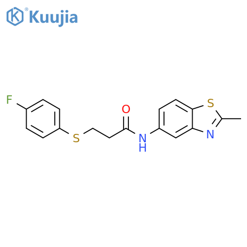 3-(4-fluorophenyl)sulfanyl-N-(2-methyl-1,3-benzothiazol-5-yl)propanamide structure