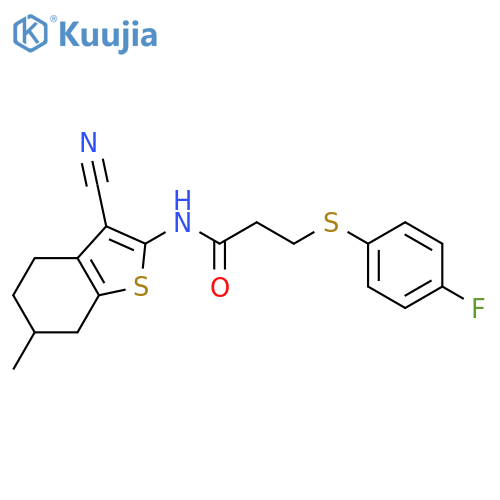 N-(3-cyano-6-methyl-4,5,6,7-tetrahydro-1-benzothiophen-2-yl)-3-(4-fluorophenyl)sulfanylpropanamide structure