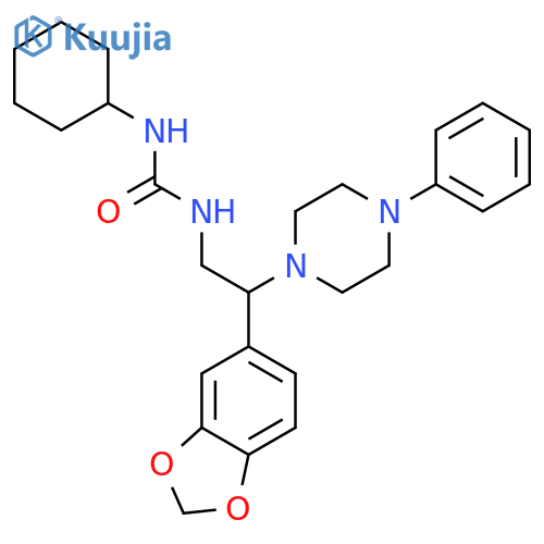 3-2-(2H-1,3-benzodioxol-5-yl)-2-(4-phenylpiperazin-1-yl)ethyl-1-cyclohexylurea structure