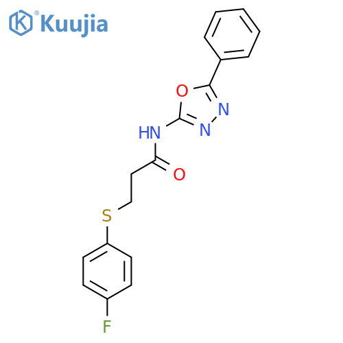 3-(4-fluorophenyl)sulfanyl-N-(5-phenyl-1,3,4-oxadiazol-2-yl)propanamide structure