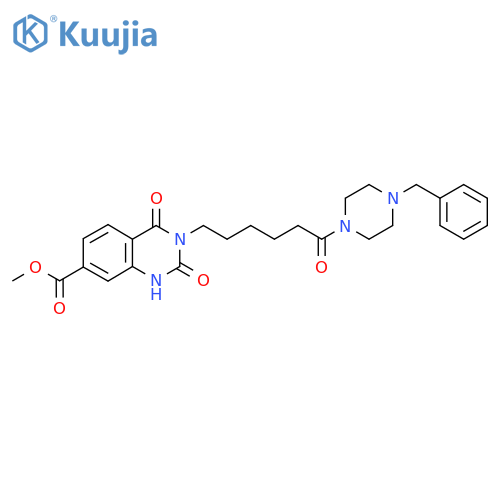 methyl 3-6-(4-benzylpiperazin-1-yl)-6-oxohexyl-2,4-dioxo-1,2,3,4-tetrahydroquinazoline-7-carboxylate structure