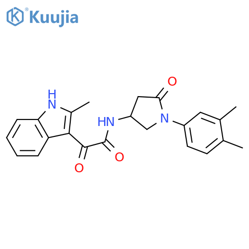 N-1-(3,4-dimethylphenyl)-5-oxopyrrolidin-3-yl-2-(2-methyl-1H-indol-3-yl)-2-oxoacetamide structure