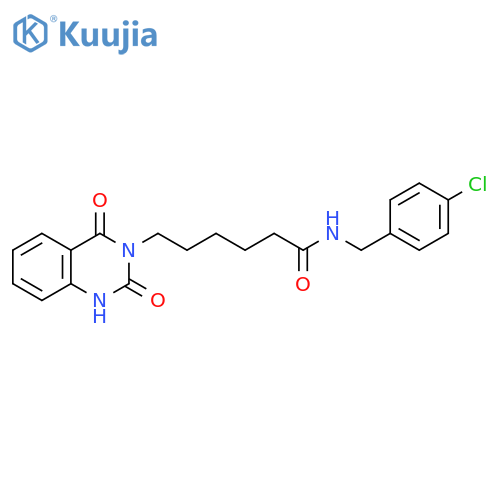 N-(4-chlorophenyl)methyl-6-(2,4-dioxo-1,2,3,4-tetrahydroquinazolin-3-yl)hexanamide structure