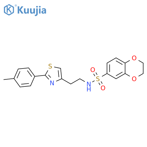 N-{2-2-(4-methylphenyl)-1,3-thiazol-4-ylethyl}-2,3-dihydro-1,4-benzodioxine-6-sulfonamide structure