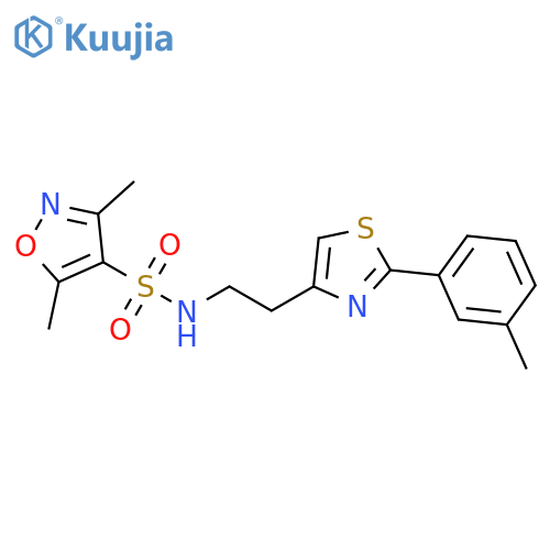 3,5-dimethyl-N-{2-2-(3-methylphenyl)-1,3-thiazol-4-ylethyl}-1,2-oxazole-4-sulfonamide structure