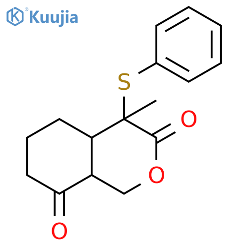 1H-2-Benzopyran-3,8(4H,5H)-dione,tetrahydro-4-methyl-4-(phenylthio)- structure