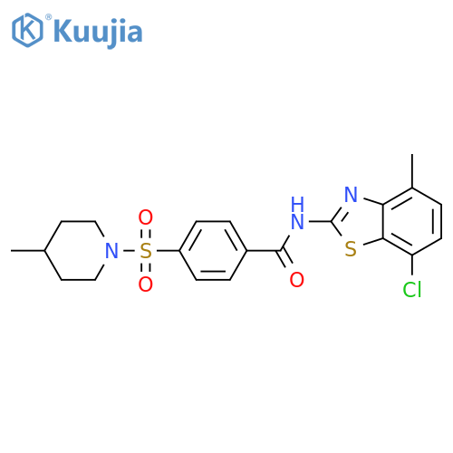 N-(7-chloro-4-methyl-1,3-benzothiazol-2-yl)-4-(4-methylpiperidin-1-yl)sulfonylbenzamide structure