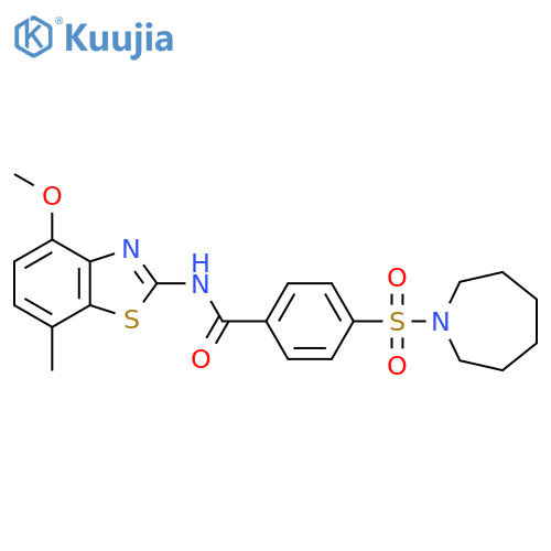 4-(azepane-1-sulfonyl)-N-(4-methoxy-7-methyl-1,3-benzothiazol-2-yl)benzamide structure