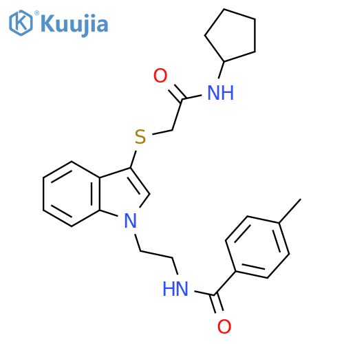 N-2-(3-{(cyclopentylcarbamoyl)methylsulfanyl}-1H-indol-1-yl)ethyl-4-methylbenzamide structure