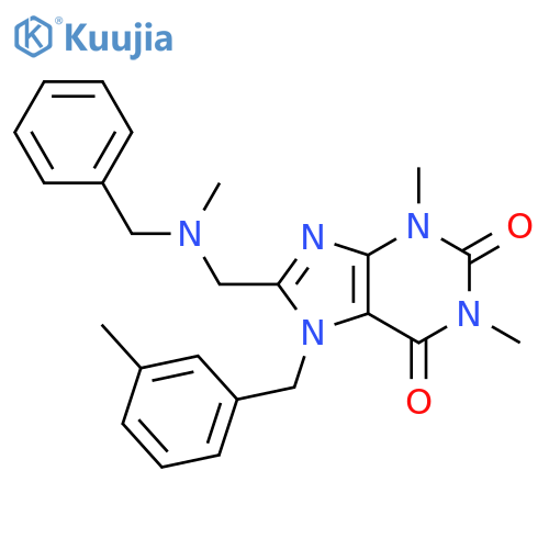 8-((benzyl(methyl)amino)methyl)-1,3-dimethyl-7-(3-methylbenzyl)-3,7-dihydro-1H-purine-2,6-dione structure