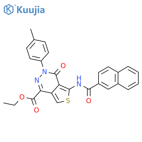 ethyl 3-(4-methylphenyl)-5-(naphthalene-2-amido)-4-oxo-3H,4H-thieno3,4-dpyridazine-1-carboxylate structure