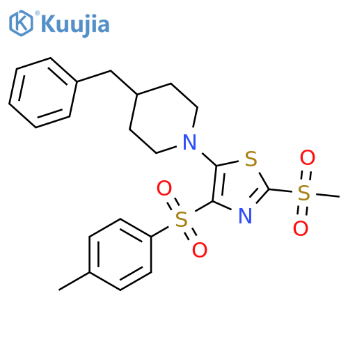 4-benzyl-1-2-methanesulfonyl-4-(4-methylbenzenesulfonyl)-1,3-thiazol-5-ylpiperidine structure