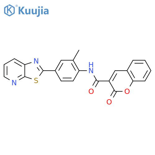 N-(2-methyl-4-{1,3thiazolo5,4-bpyridin-2-yl}phenyl)-2-oxo-2H-chromene-3-carboxamide structure