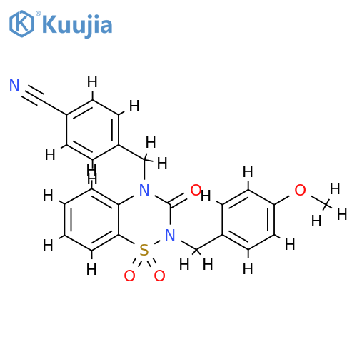 4-({2-(4-methoxyphenyl)methyl-1,1,3-trioxo-3,4-dihydro-2H-1lambda6,2,4-benzothiadiazin-4-yl}methyl)benzonitrile structure