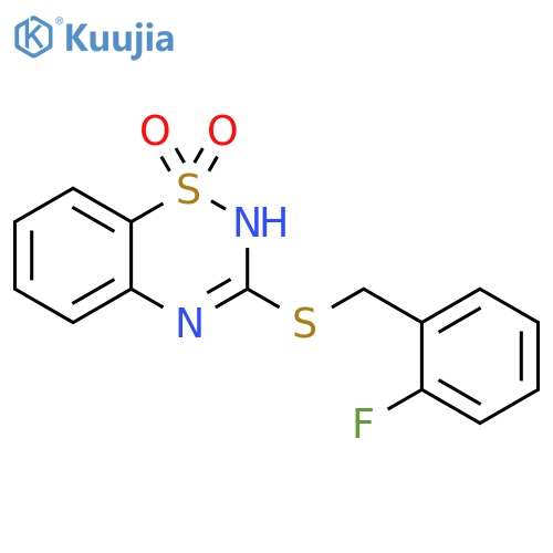 3-{(2-fluorophenyl)methylsulfanyl}-4H-1lambda6,2,4-benzothiadiazine-1,1-dione structure