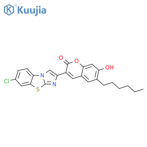 3-{10-chloro-7-thia-2,5-diazatricyclo6.4.0.0,dodeca-1(12),3,5,8,10-pentaen-4-yl}-6-hexyl-7-hydroxy-2H-chromen-2-one structure