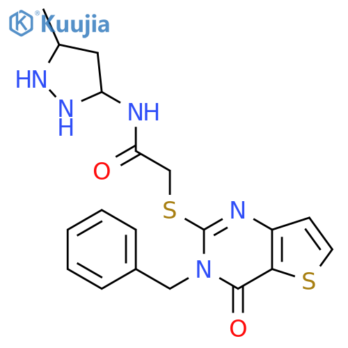2-({3-benzyl-4-oxo-3H,4H-thieno3,2-dpyrimidin-2-yl}sulfanyl)-N-(3-methyl-1H-pyrazol-5-yl)acetamide structure