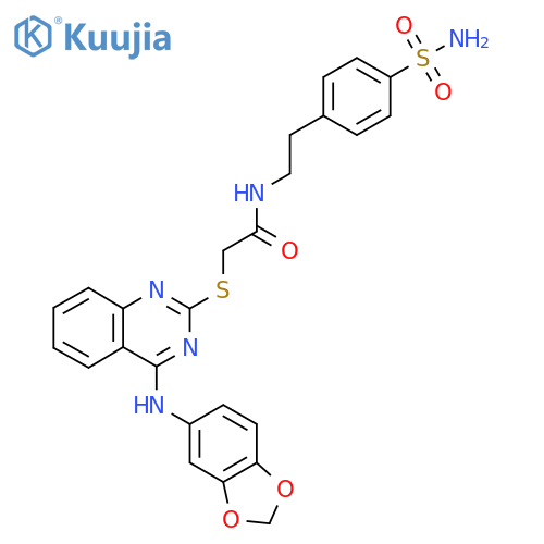 2-({4-(2H-1,3-benzodioxol-5-yl)aminoquinazolin-2-yl}sulfanyl)-N-2-(4-sulfamoylphenyl)ethylacetamide structure