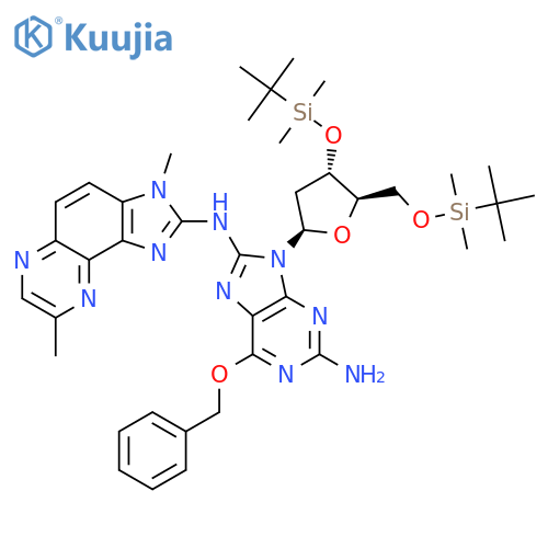 3’,5’-Di-O-tert-butyldimethylsilyl-2'-deoxy-8-(3-methyl-8-methyl-3H-imidazo4,5-fquinoxalin-2-yl)amino-6-O-benzyl-guanosine structure