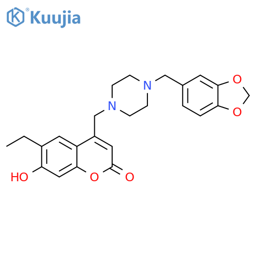 4-({4-(2H-1,3-benzodioxol-5-yl)methylpiperazin-1-yl}methyl)-6-ethyl-7-hydroxy-2H-chromen-2-one structure