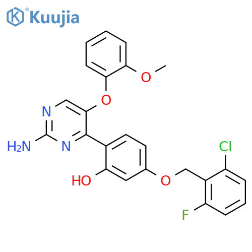 2-2-amino-5-(2-methoxyphenoxy)pyrimidin-4-yl-5-(2-chloro-6-fluorophenyl)methoxyphenol structure