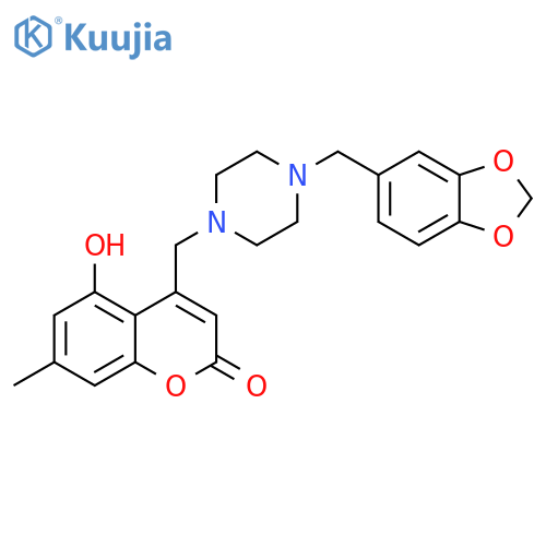 4-({4-(2H-1,3-benzodioxol-5-yl)methylpiperazin-1-yl}methyl)-5-hydroxy-7-methyl-2H-chromen-2-one structure