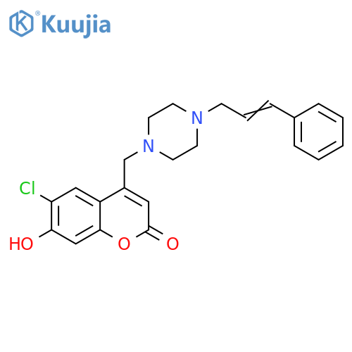 6-chloro-7-hydroxy-4-({4-(2E)-3-phenylprop-2-en-1-ylpiperazin-1-yl}methyl)-2H-chromen-2-one structure