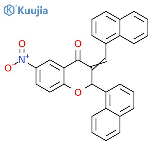 4H-1-Benzopyran-4-one, 2,3-dihydro-2-(1-naphthalenyl)-3-(1-naphthalenylmethylene)-6-nitro- structure
