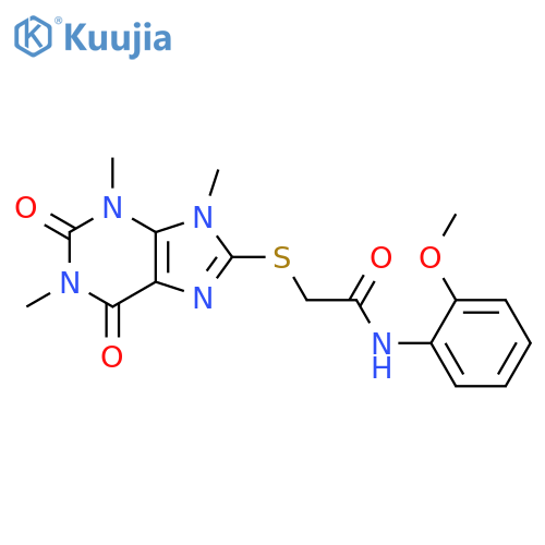 N-(2-methoxyphenyl)-2-(1,3,9-trimethyl-2,6-dioxo-2,3,6,9-tetrahydro-1H-purin-8-yl)sulfanylacetamide structure