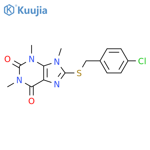 8-{(4-chlorophenyl)methylsulfanyl}-1,3,9-trimethyl-2,3,6,9-tetrahydro-1H-purine-2,6-dione structure