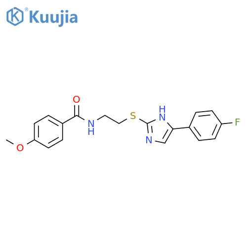 N-(2-{5-(4-fluorophenyl)-1H-imidazol-2-ylsulfanyl}ethyl)-4-methoxybenzamide structure