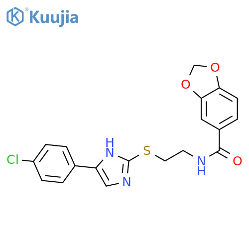 N-(2-{5-(4-chlorophenyl)-1H-imidazol-2-ylsulfanyl}ethyl)-2H-1,3-benzodioxole-5-carboxamide structure
