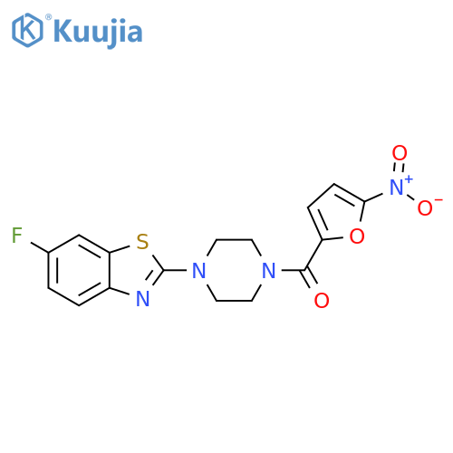 6-fluoro-2-4-(5-nitrofuran-2-carbonyl)piperazin-1-yl-1,3-benzothiazole structure