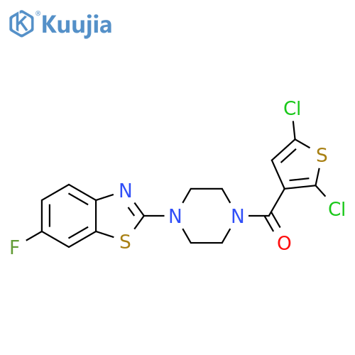 2-4-(2,5-dichlorothiophene-3-carbonyl)piperazin-1-yl-6-fluoro-1,3-benzothiazole structure