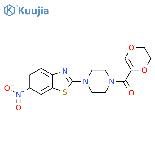 2-4-(5,6-dihydro-1,4-dioxine-2-carbonyl)piperazin-1-yl-6-nitro-1,3-benzothiazole structure