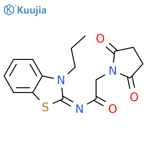 2-(2,5-dioxopyrrolidin-1-yl)-N-(2Z)-3-propyl-2,3-dihydro-1,3-benzothiazol-2-ylideneacetamide structure