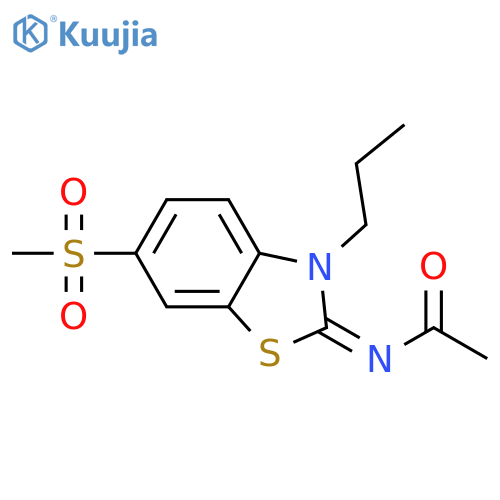 N-(2Z)-6-methanesulfonyl-3-propyl-2,3-dihydro-1,3-benzothiazol-2-ylideneacetamide structure