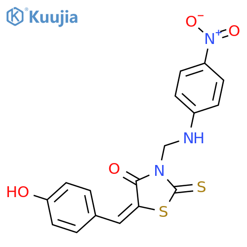 (5Z)-5-[(4-hydroxyphenyl)methylidene]-3-{[(4-nitrophenyl)amino]methyl}-2-thioxo-1,3-thiazolidin-4-one structure
