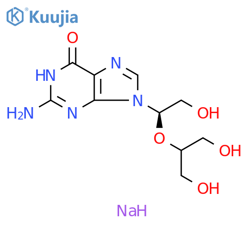 6H-Purin-6-one,2-amino-1,9-dihydro-9-[2-hydroxy-1-[2-hydroxy-1-(hydroxymethyl)ethoxy]ethyl]-, monosodium salt, (R)- structure