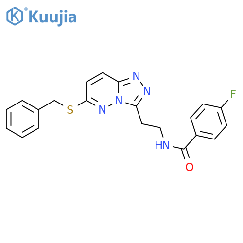 N-{2-6-(benzylsulfanyl)-1,2,4triazolo4,3-bpyridazin-3-ylethyl}-4-fluorobenzamide structure