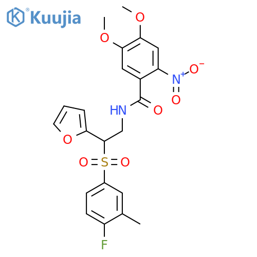N-2-(4-fluoro-3-methylbenzenesulfonyl)-2-(furan-2-yl)ethyl-4,5-dimethoxy-2-nitrobenzamide structure