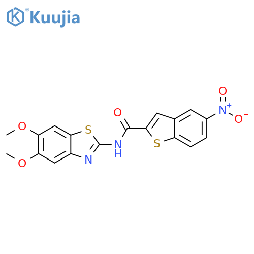 N-(5,6-dimethoxy-1,3-benzothiazol-2-yl)-5-nitro-1-benzothiophene-2-carboxamide structure