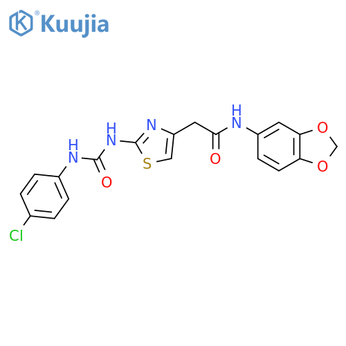 N-(2H-1,3-benzodioxol-5-yl)-2-(2-{(4-chlorophenyl)carbamoylamino}-1,3-thiazol-4-yl)acetamide structure