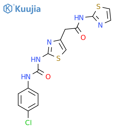2-(2-{(4-chlorophenyl)carbamoylamino}-1,3-thiazol-4-yl)-N-(1,3-thiazol-2-yl)acetamide structure